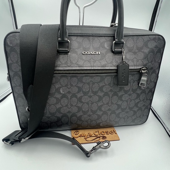 Coach Slim Brief In Signature Canvas With Trolley Sleeve